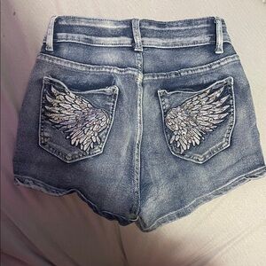 SHEIN Blue Jean Shorts with Wing Embellishments
